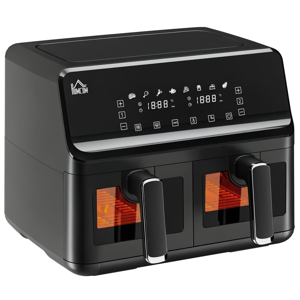 Hei?luftfritteuse, 2 Frittierk?rbe ¨¢ 4 Liter, 8 Programme, Licht, Timer, 38,5 x 38 x 30,5 cm, Schwarz