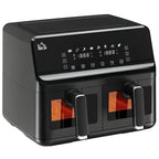 Hei?luftfritteuse, 2 Frittierk?rbe ¨¢ 4 Liter, 8 Programme, Licht, Timer, 38,5 x 38 x 30,5 cm, Schwarz