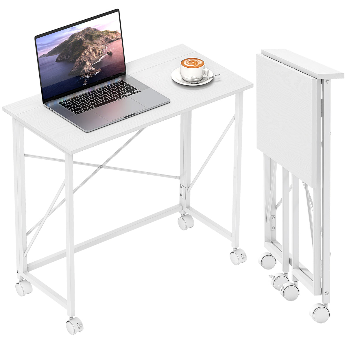 80 cm Folding Desk on Wheels - White