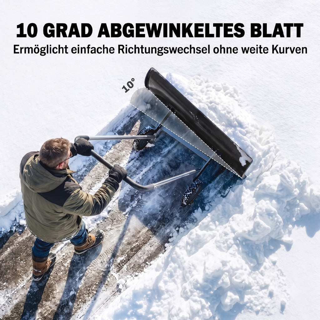 Schneeschieber groß 95 cm extra breit Aluminium Schneeschaufel mit Rädern verstellbar & rutschfest Griff, angewinkelt