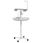 Bird Stand with Four Wheels, Perches, Stainless Steel Feed Bowls, Round Tray, for Garden, Indoor, Outdoor - White