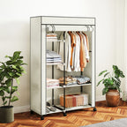 Schrank aus Stoff, Aufbewahrungslösung, 6 Regale, 1 Kleiderstange, Creme