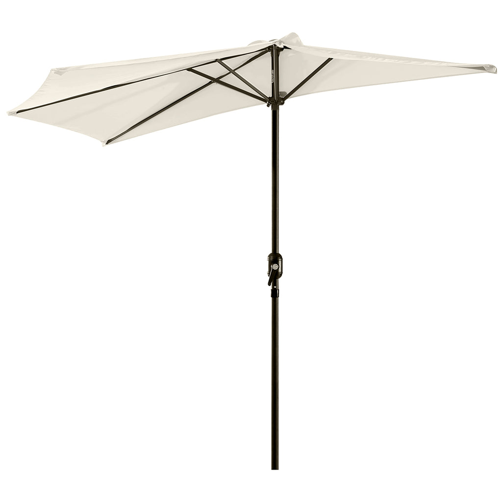3(m) Half Parasol, Semi Round Umbrella with Metal Frame, Crank Handle for Balcony, Garden, Cream White