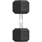 20KG Single Rubber Hex Dumbbell Portable Hand Weights Dumbbell Home Gym