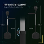 Punchingball mit Reflexstange, höhenverstellbar 160-205 cm, befüllbare Basis, inkl. Luftpumpe, Schwarz