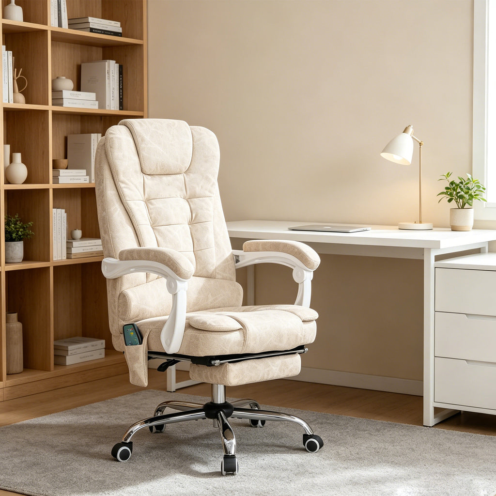 Bürostuhl mit Massagefunktion, ergonomisch, 65x160x104cm, Cremeweiß