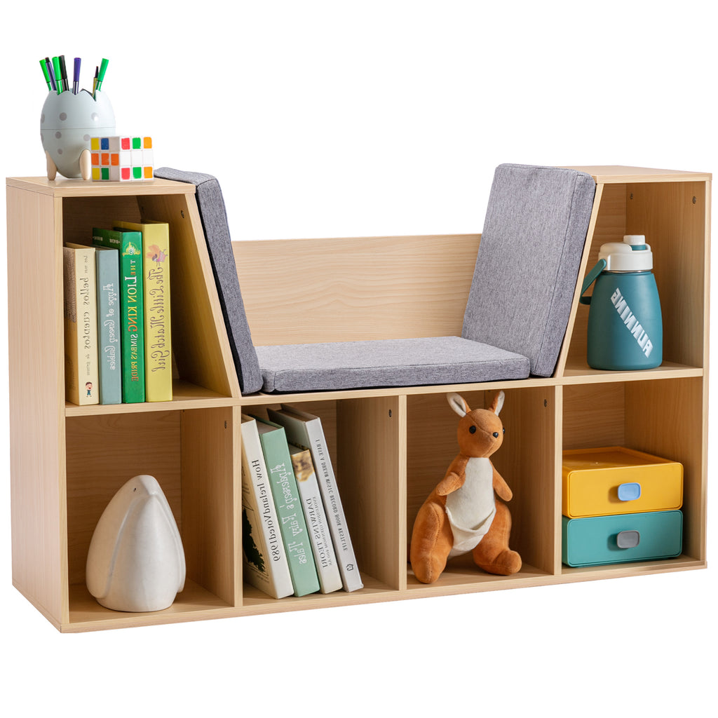 2-in-1 Kinderregal Regal + Sitzbank inkl. Polster 103 cm × 30 cm × 62 cm Weiß + Grau