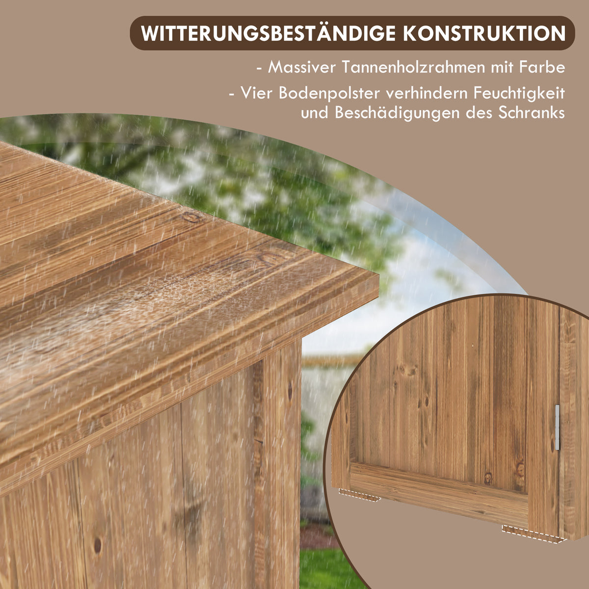 Gartenschuppen, Doppeltür, Magnetverschlüsse, Naturholz, 77B x 55T x 72H cm, Braun