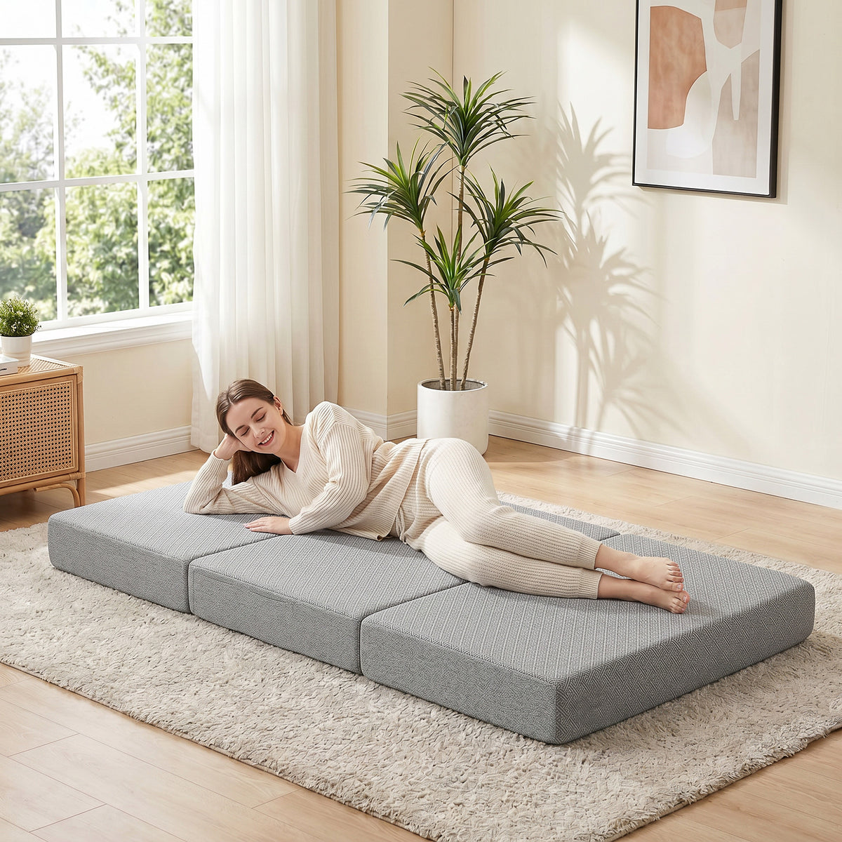 Klappmatratze 200 x 90 cm, 15 cm faltbare Matratze, tragbare Bodenmatratze mit waschbarem Bezug, Oeko-Tex geprüft