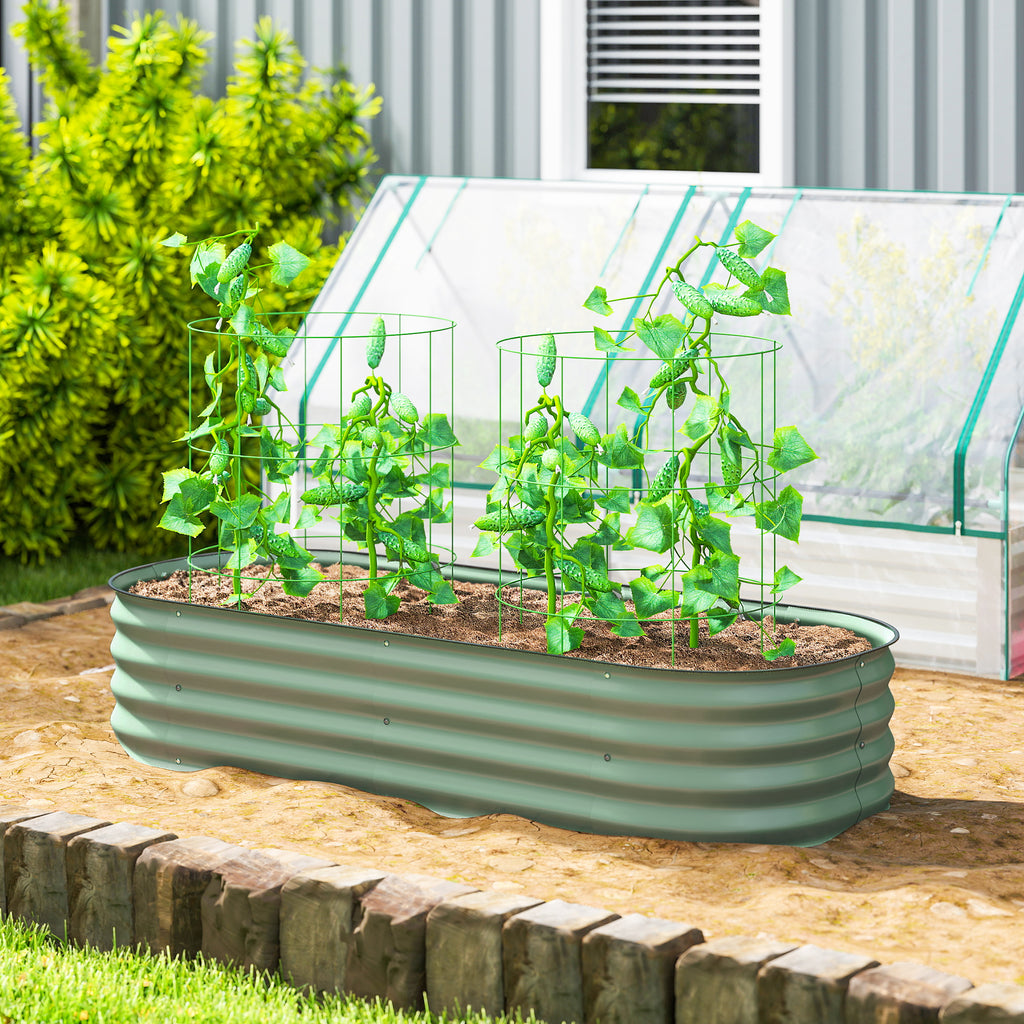 Galvanised Raised Garden Bed, Metal Planter Box with Safety Edging, for Flowers, Herbs, Succulents, Green