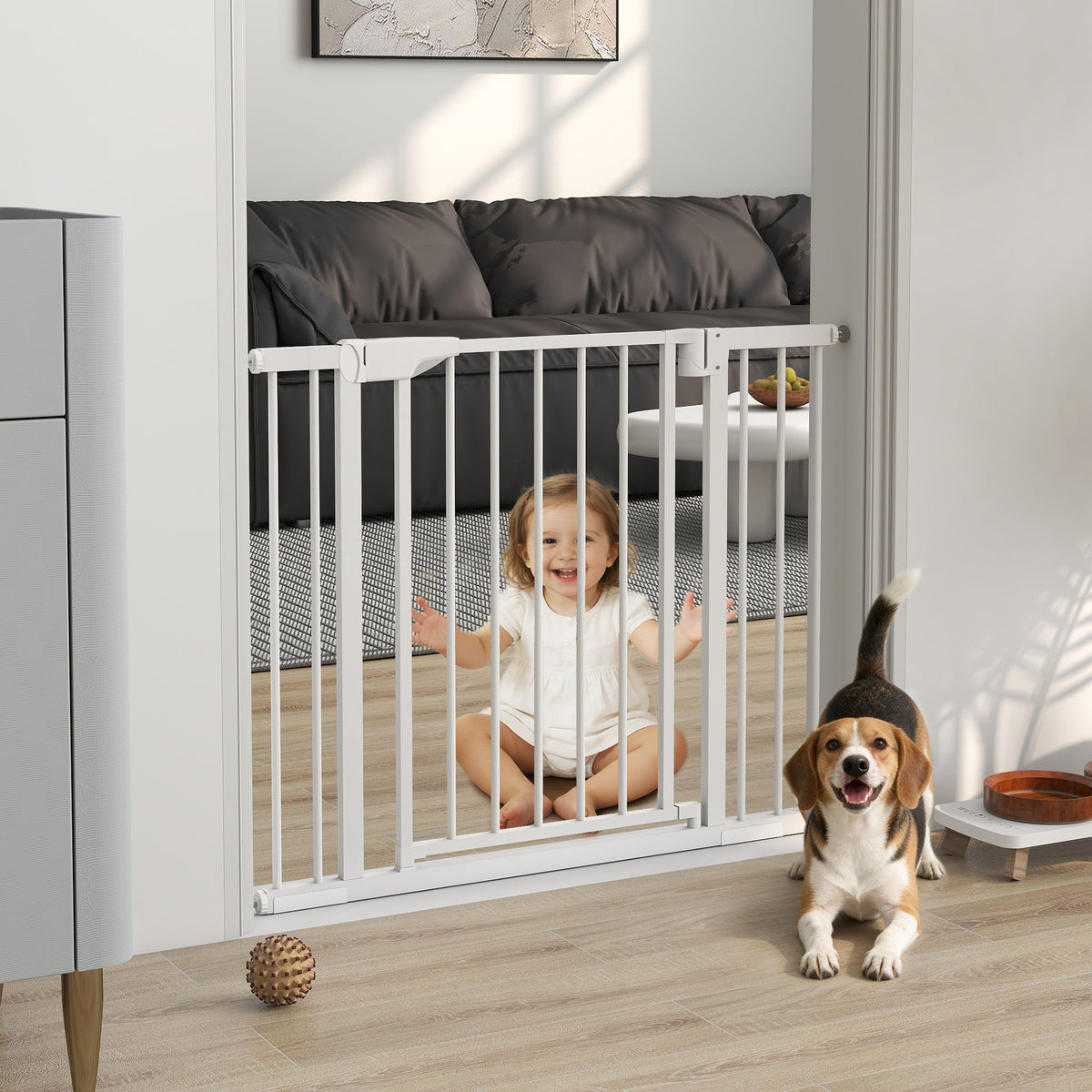 Treppenschutzgitter Absperrgitter ohne Bohren mit automatische Schließung für Kinder Küche Treppe 76-102 x 76 cm Weiß