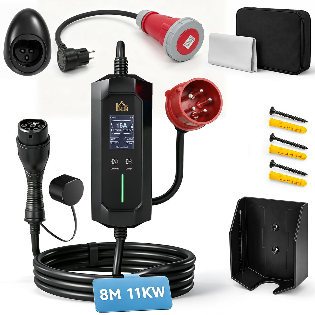 Mobile Wallbox 11kW 8m Typ 2 CEE 6–16A auf Typ 2 IP65 für EV PHEV