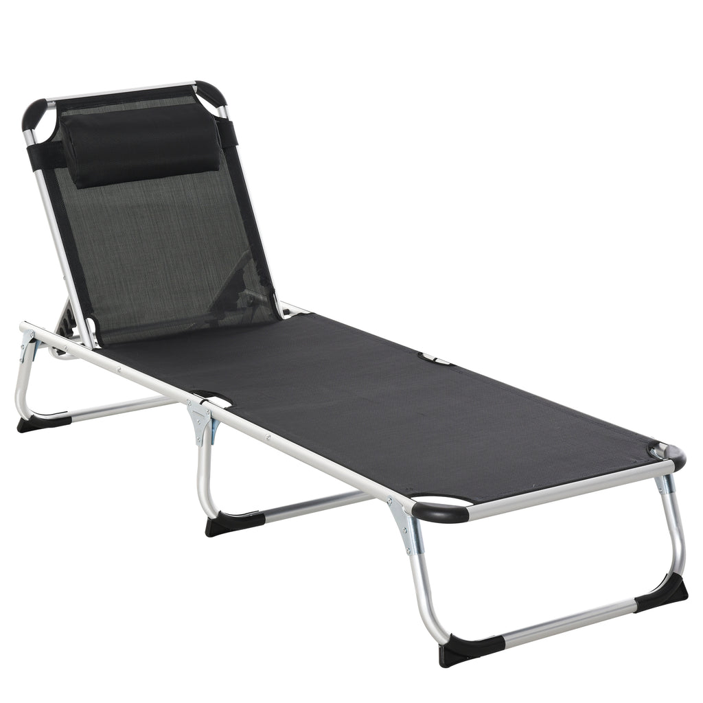  Sonnenliege faltbar Gartenliege mit Kopfkissen Liegestuhl mit der 4-stufig verstellbaren Rückenlehne Campingliege bis 120 kg belastbar für Outdoor-Park, Garten, Schwarz