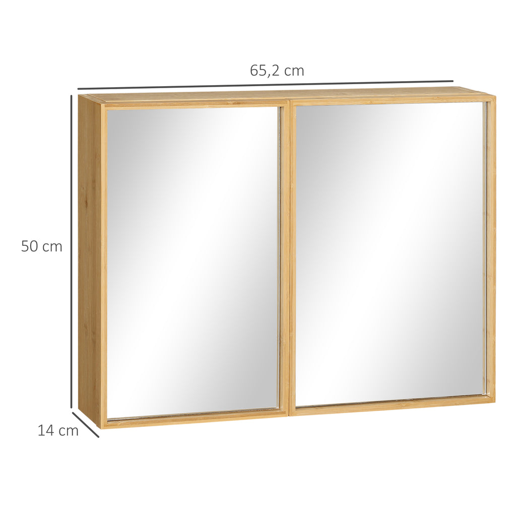 Badschrank mit Spiegelt¨¹ren, mehrere Innenf?cher, robustes Geh?use aus Bambusholz, 65,2 x 14 x 50 cm