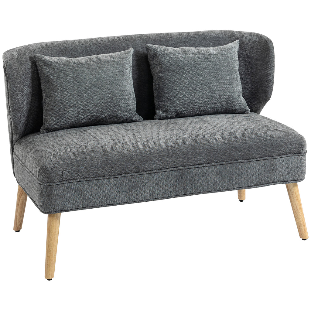 2-Sitzer-Sofa, kleines Chenille-Sofa mit Flügelrücken, dickem Sitz, Gummibaumholzfüßen, Grau