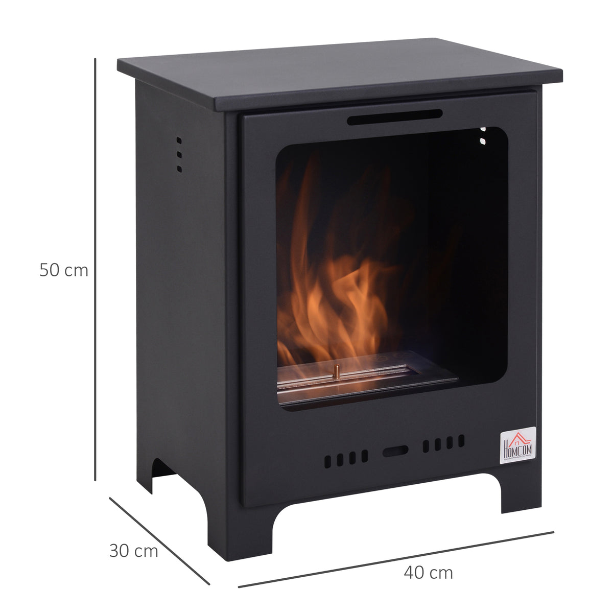HOMCOM Bioethanol Kamin  0,9 L Ethanol Brenner, 3 Std. Brenndauer, Innenkamin ohne Rauch, Metall, 40 x 30 x 50 cm, Tischkamin für Wohnzimmer & Schlafzimmer