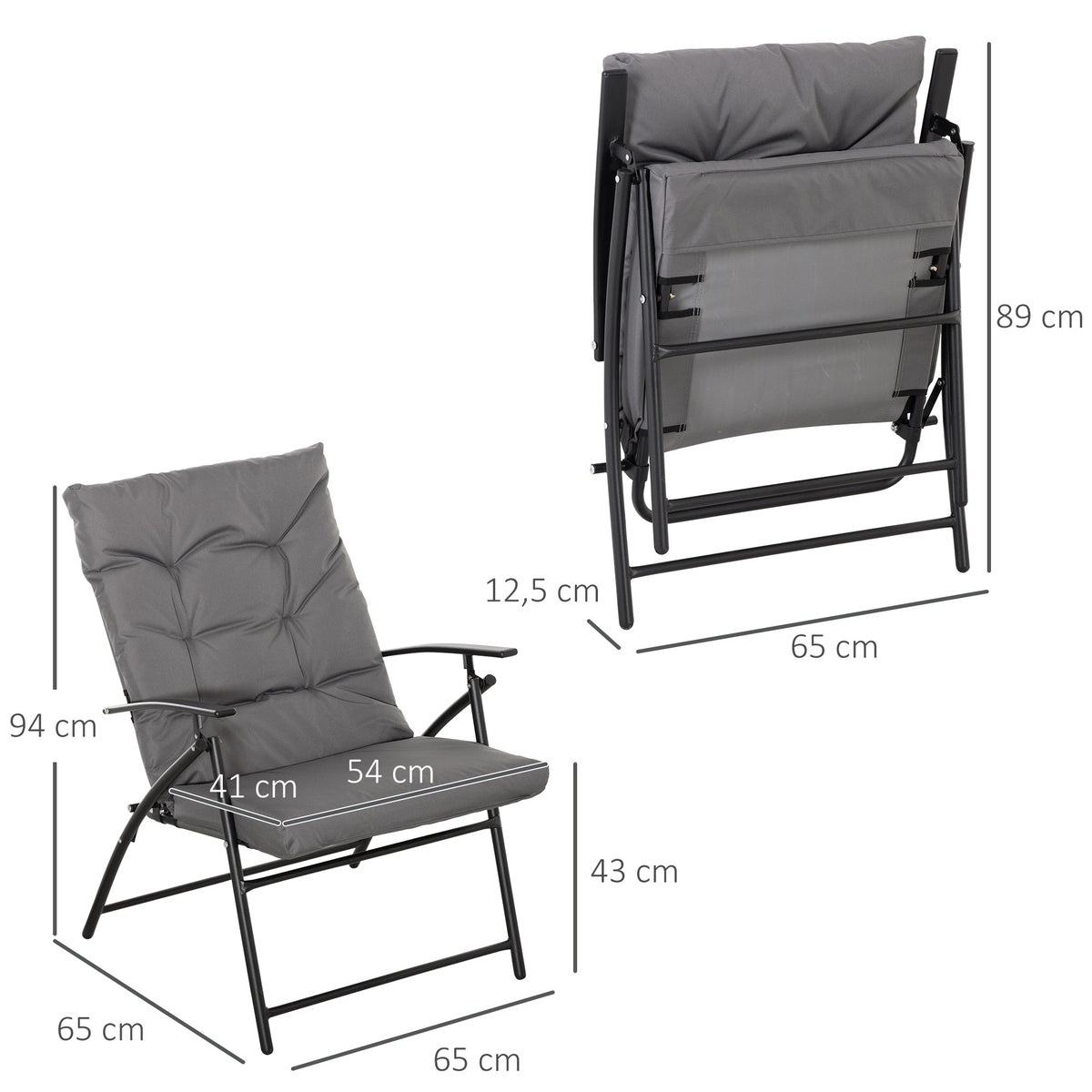 Campingstuhl, Klappstuhl, Sitz- und Rückenkissen, verstellbar, Grau