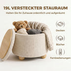 Hocker mit Stauraum, Runder Sitzhocker mit Deckel, Leinenoptik für Wohnzimmer, Schlafzimmer, 38,5x38,5x33,5 cm Beige