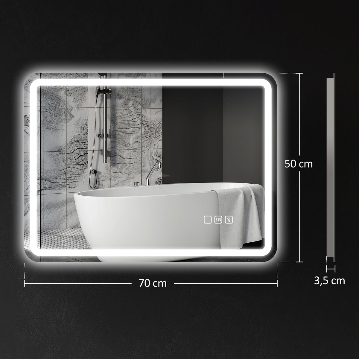 Badezimmerspiegel mit LED-Beleuchtung, Anti-Beschlags-Pad, 3 verstellbare Farben, Silberfarben
