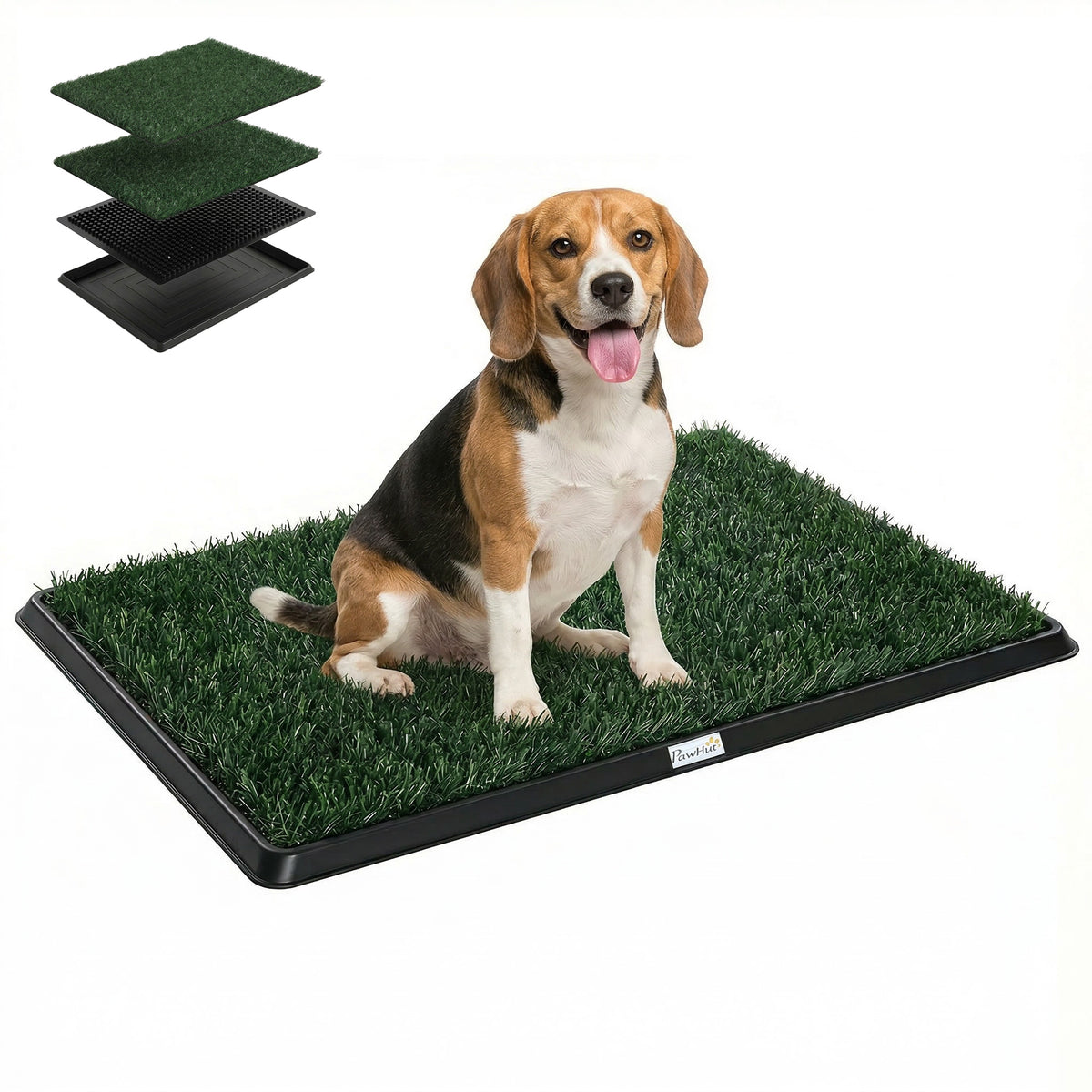 Hundetoilette 76 x 50,5 cm Hundeklo mit 2 Kunstrasen waschbar Welpentoilette für Hunde für Balkon Zuhause Schwarz+Grün
