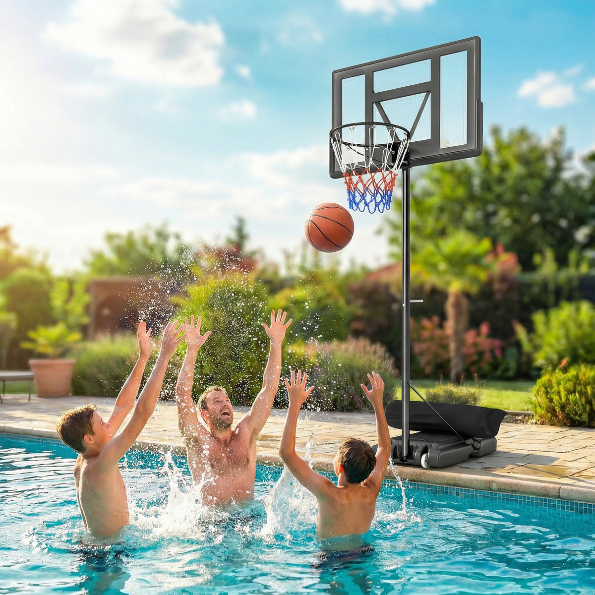 Basketballkorb Outdoor 135-305cm schnell Höhenverstellbar Basketballständer mit 110x70cm bruchsichere Rückwand 2 Rädern