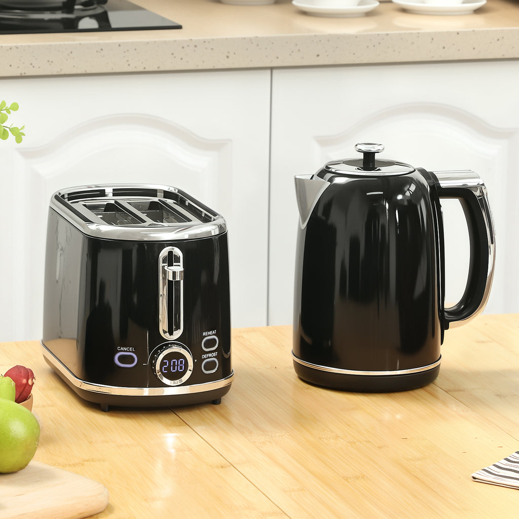 Wasserkocher Toaster Set mit 2 Scheiben Toaster, Schwarz