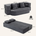 Schlafsofa, Bodensofa ohne Gestell mit dickem, hochdichtem Schaumstoff, breitem und tiefem Sitz, dunkelgrau