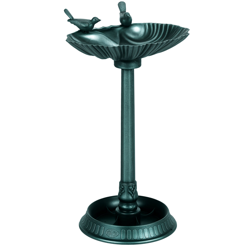Vogeltr?nke, Vogelbad mit Statuen, 2 Becken, Kunststoff, antiker Look, 49,5L x 38B x 81H cm, Dunkelgr¨¹n