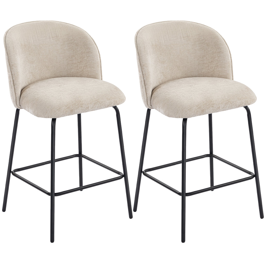 2er-Set Barhocker mit Rückenlehne und Fußstütze, Polsterstühle mit Stahlbeinen für Kücheninsel, Esszimmer, Beige