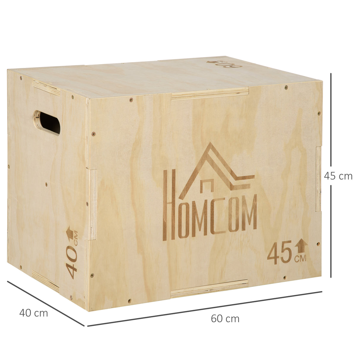 Plyo Box, Sprungbox aus Holz, Plyometric Plattform mit Griff f¨¹r Zuhause, 45 x 40 x 60 cm, Naturholz