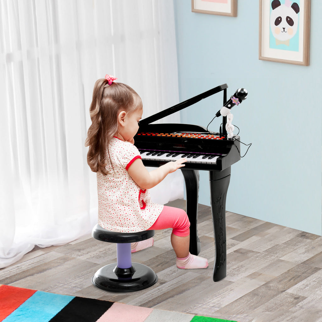 Keyboard Kinder mit 37 Tasten, Hocker Klavier mit Mikrofon, LED-Lehrmodus, Aufnahme, Piano Musikinstrument f¨¹r 3-6 Jahre Kinder Schwarz
