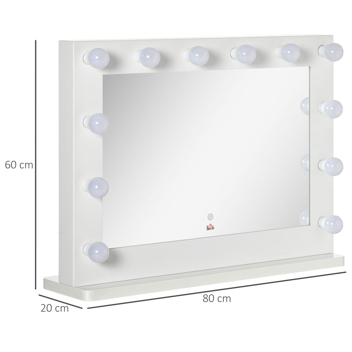Hollywood Spiegel mit Beleuchtung, Touch-Steuerung, Memory-Funktion, 12 dimmbare LED-Lampen, weiß, 80 x 60 cm