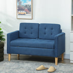 Zweisitzer-Sofa mit Stauraum, Knopfheftung, Kissen, Kautschukbaumholz, 117x62x78cm, Blau