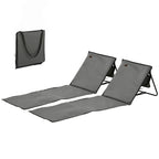 Set of 2 Foldable Garden Beach Chair Mat, Outdoor Sun Lounger Seats with Adjustable Back, Magazine Pocket, Carry Strap