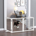 Absperrgitter Hund Freistehendes Schutzgitter mit Füßen 305 x 82 cm Holz Hundegitter Klappbar Treppenschutzgitter Hundeabsperrgitter für Treppen, Türen, Flur, 4 Paneelen, Weiß