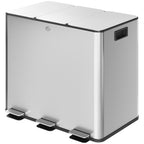 3 x 15L Pedal Bin, Steel Triple Kitchen Bin with Soft Close Lid, Removable Inner Buckets, Fingerprint-Proof, Silver Tone