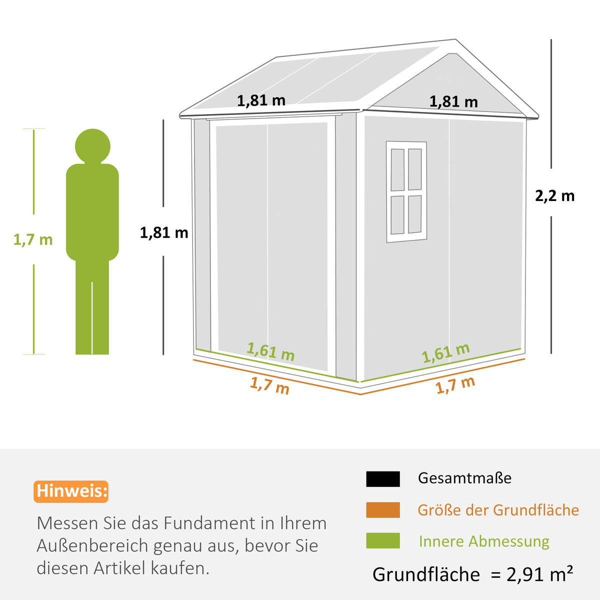 Gartenhaus, Gartenschuppen mit Fenster, verschließbare Tür, Kunststoff, Grau