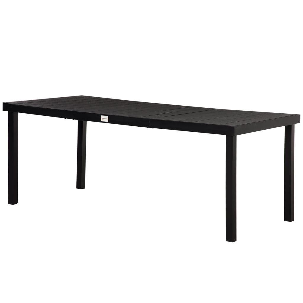 Aluminium Outdoor Garden Dining Table for 8 People, Faux Wood Top, for Garden, Patio, 190 x 90 x 74cm, Black