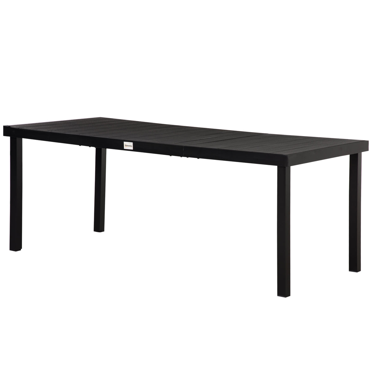 Aluminium Outdoor Garden Dining Table for 8 People, Faux Wood Top, for Garden, Patio, 190 x 90 x 74cm, Black