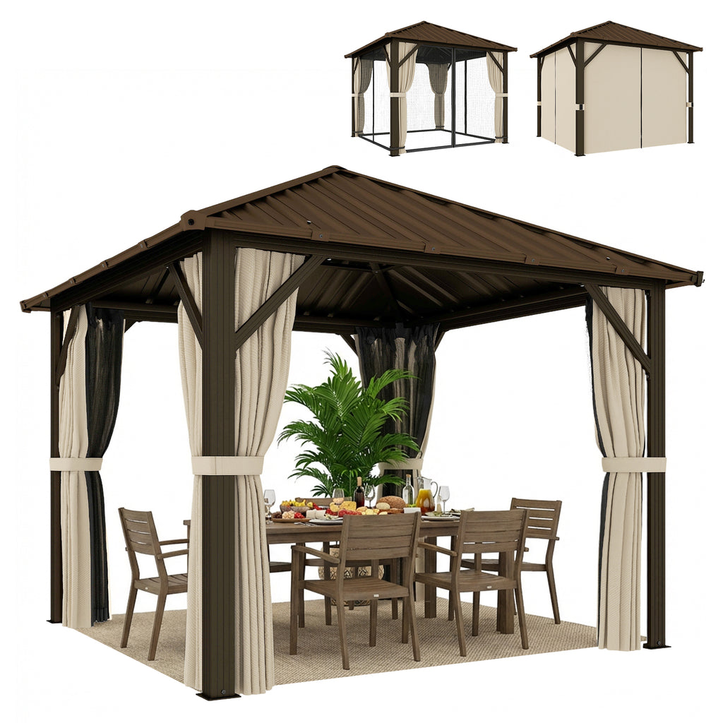 Gartenpavillon ca. 3 x 3 m Aluminium Pavillon mit Stahldach Hardtop Moskitonetz 4 Seitenteile, UPF50+