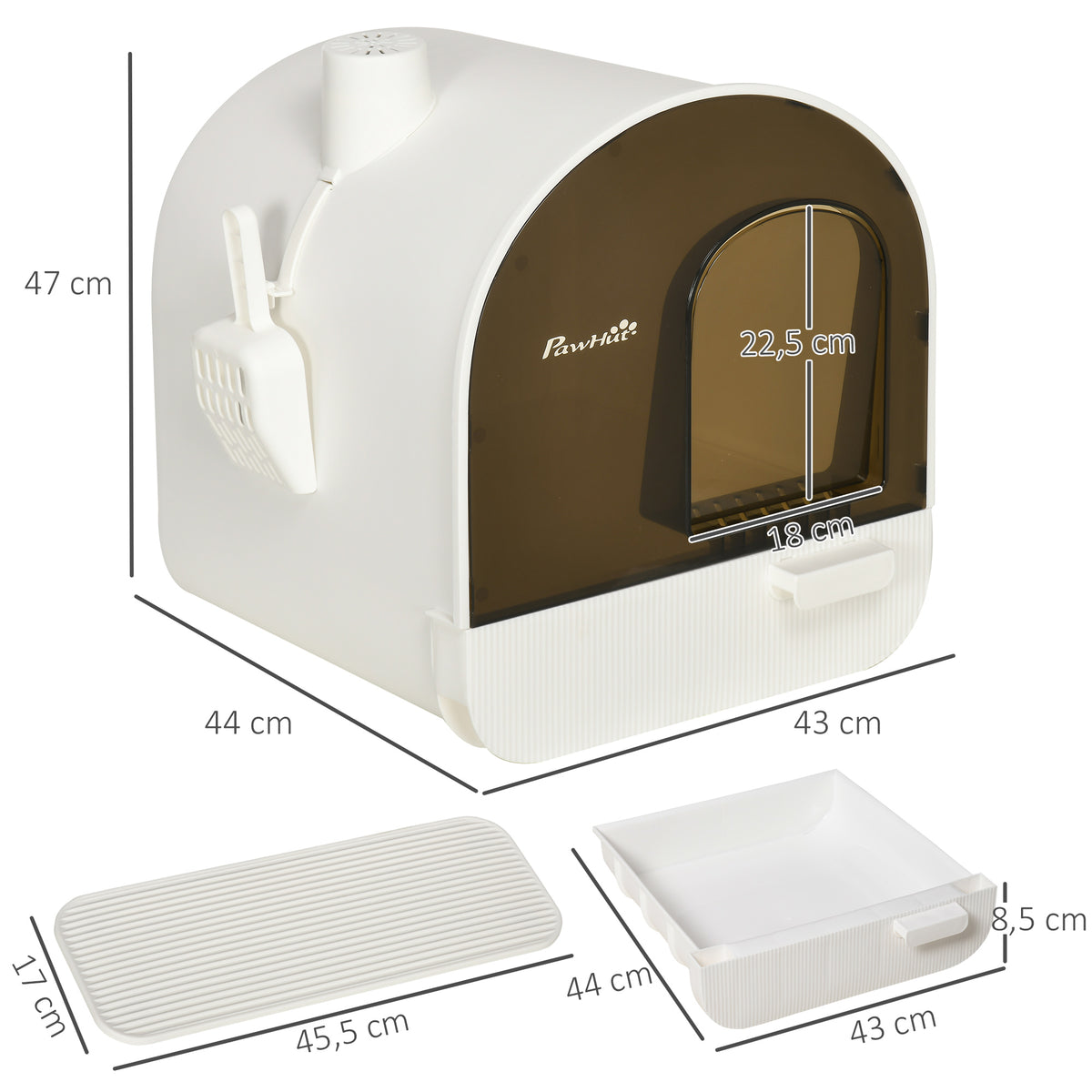 Hooded Cat Litter Box, Kitten Litter Tray, with Lid, Scoop, Filter, Flap Door
