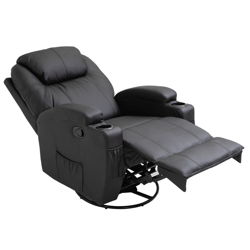 Relaxsessel Massagesessel Fernsehsessel mit Liegefunktion Vibration Fußteil Seitentasche, TV Sessel Liegesessel Ruhesessel für Wohnzimmer, Schwarz