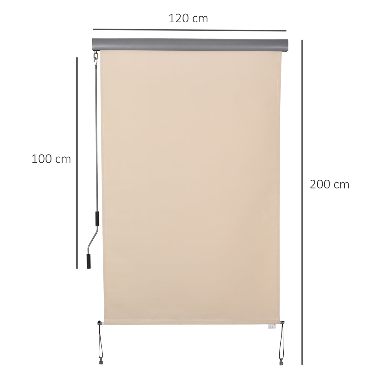 Senkrechtmarkise Balkonmarkise Vertikalmarkise Windschutz Seitenrollo Sichtschutz mit Handkurbel Polyesterstoff+Aluminium Cremeweiß 200 x 120 cm