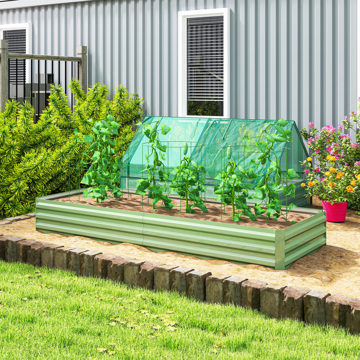 Metal Raised Garden Bed Planter Box Outdoor Planters for Growing Flowers, Herbs, Green, Light Green