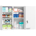 Wall Mount Medicine Cabinet with Key Lock, 3 Tier First Aid Cabinet with 2 Doors and 11 Storage Compartments, White