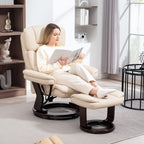 Relaxsessel mit Fußhocker, Verstellbarer Sessel, Kunstleder-Bezug, Polstersessel mit klappbarer Rückenlehne, Cremeweiß