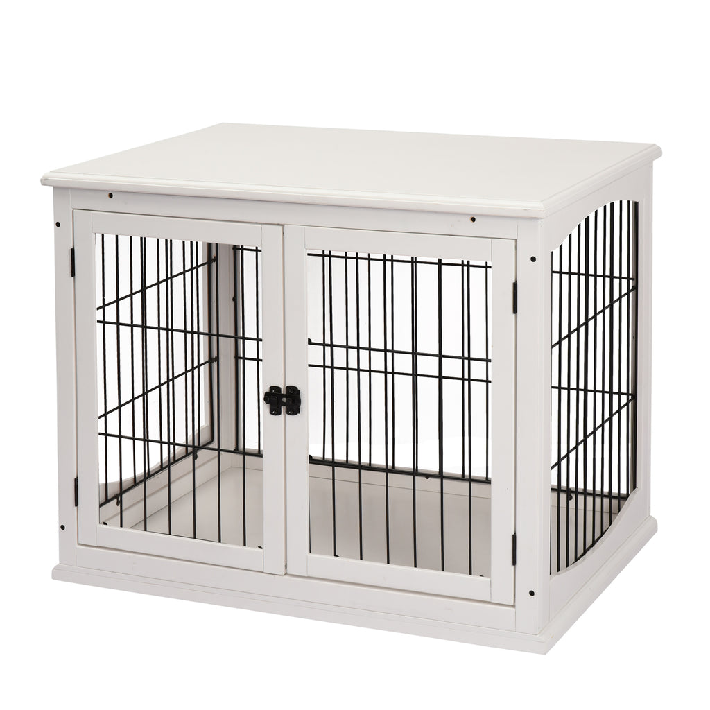 Dog Crate Furniture, Puppy Crate End Table, Pet Kennel House with 2 Doors for Medium and Small Dogs, 81 x 58.5 x 66 cm, White