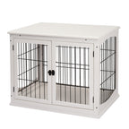 Dog Crate Furniture, Puppy Crate End Table, Pet Kennel House with 2 Doors for Medium and Small Dogs, 81 x 58.5 x 66 cm, White