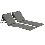Set of 2 Foldable Garden Beach Chair Mat, Outdoor Sun Lounger Seats with Adjustable Back, Magazine Pocket, Carry Strap