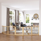 Wooden Pet Gate, Freestanding Dog Security Barrier with Two Support Feet - Natural Tone